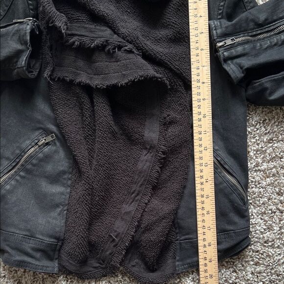 NWOT Free People Front Draped Coated Denim Moto Jacket Black size 2 - Picture 13 of 14